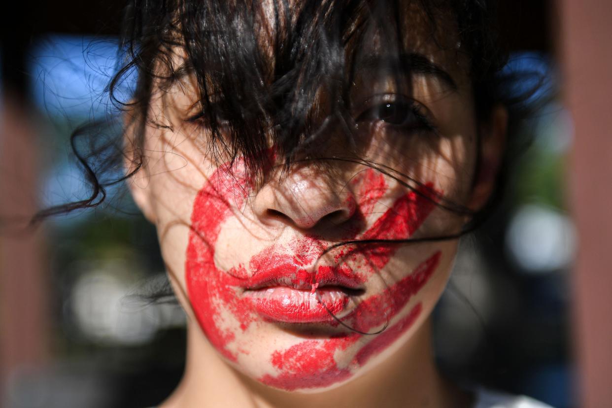 Maliyah Cartier, a Washington High School student and a citizen of the Cheyenne River Sioux Tribe, poses for a photo during a student walkout to commemorate thousands of missing and murdered Indigenous women on Thursday, Oct. 5, 2023 at Linwood Park in Sioux Falls, South Dakota.