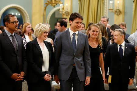 Canada's Prime Minister Justin Trudeau arrives with Governor General Julie Payette during a cabinet shuffle at Rideau Hall in Ottawa, Ontario, Canada, July 18, 2018. REUTERS/Chris Wattie