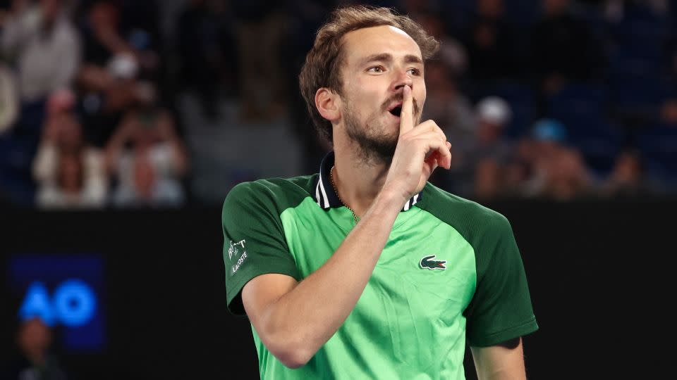 Medvedev celebrates reaching his third Australian Open final against Zverev. - David Gray/AFP/Getty Images