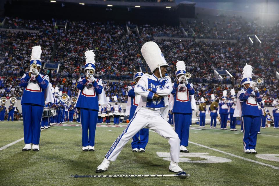 The Aristocrat of Bands performs at halftime for the Southern Heritage Classic between Tennessee State University and Jackson State University at Liberty Bowl Memorial Stadium in Memphis, Tenn., on Saturday, Sept. 11, 2021. 