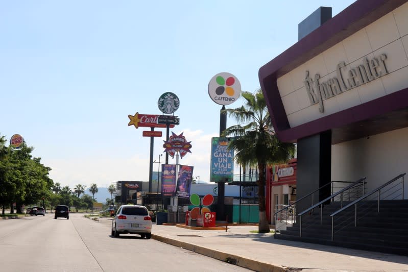 A general view shows restaurants and coffee shops at the Tres Rios neighborhood, which faced the most intense firefights on the street where soldiers attempted to arrest Ovidio Guzman, a son of jailed drug lord Joaquin "El Chapo" Guzman, in Culiacan