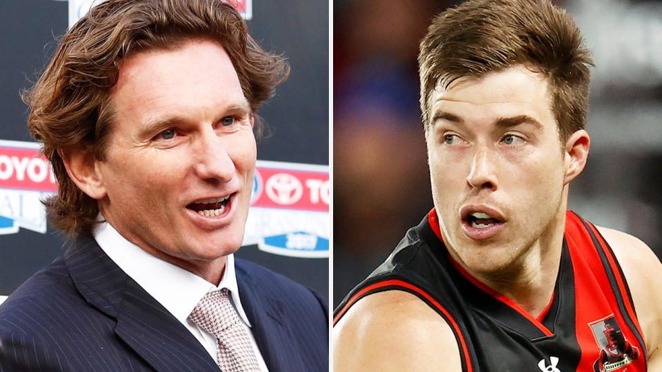 James Hird and Zach Merrett are pictured side by side.