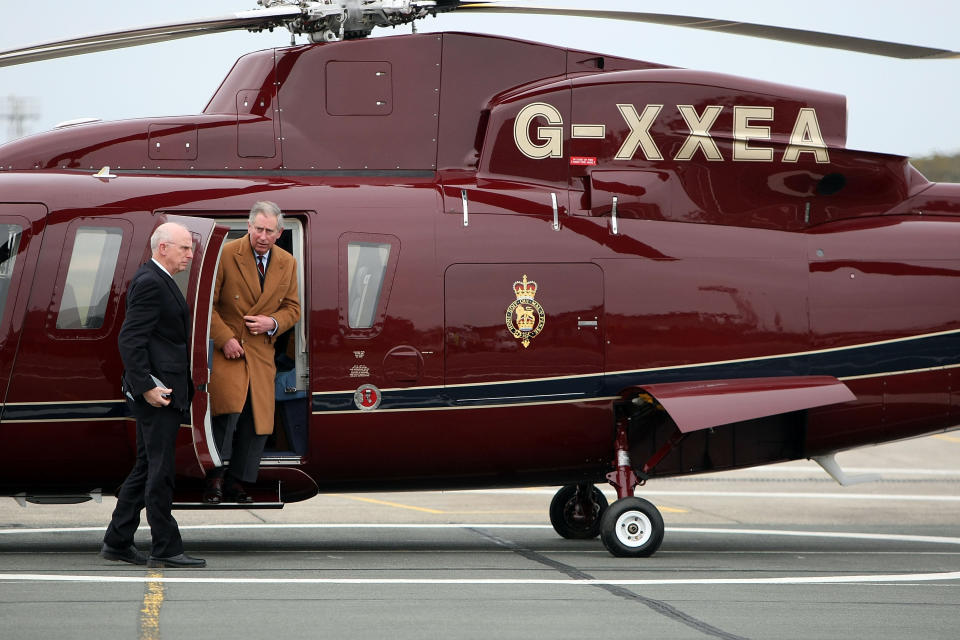 The Prince of Wales arrives at RAF Valley on the Queens Helicopter Flight during the Prince's visit to RAF Valley in Holyhead, Wales. 