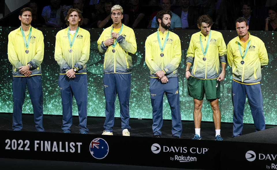 The Australian team, pictured here looking on after the Davis Cup final.