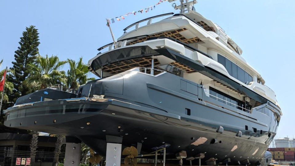 Parker’s superyacht spans 115 feet from tip to tail. - Credit: AvA Yachts