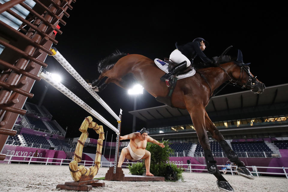 <p>TOKYO, JAPAN - AUGUST 03: Edwina Tops-Alexander of Team Australia riding Identity Vitseroel competes during the Jumping Individual Qualifier on day eleven of the Tokyo 2020 Olympic Games at Equestrian Park on August 03, 2021 in Tokyo, Japan. (Photo by Naomi Baker/Getty Images)</p> 