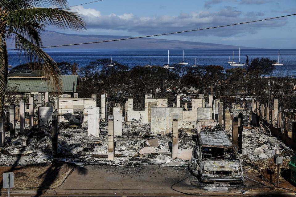 Homes on Nahale Street in Lahaina lie in ruins.