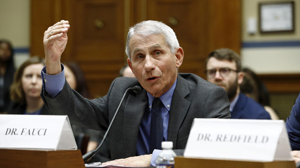 Dr. Anthony Fauci, director of the National Institute of Allergy and Infectious Diseases, testifies before a House Oversight Committee hearing on preparedness for and response to the coronavirus outbreak on Capitol Hill in Washington, Wednesday, March 11, 2020. (Patrick Semansky/AP)