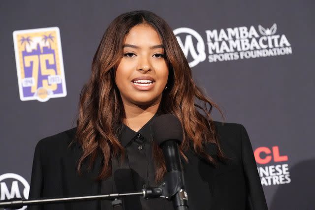 <p>JC Olivera/Getty</p> Natalia Bryant speaks at a ceremony at the TCL Chinese Theatre in March 2023