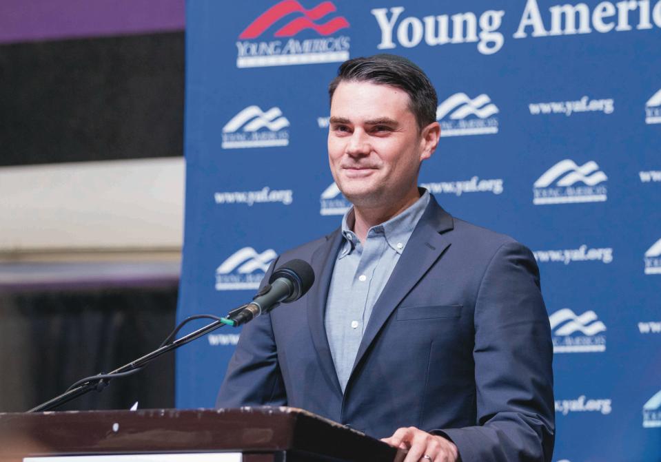 Conservative commentator Ben Shapiro delivers a lecture at Grand Canyon University on April 10, 2019.