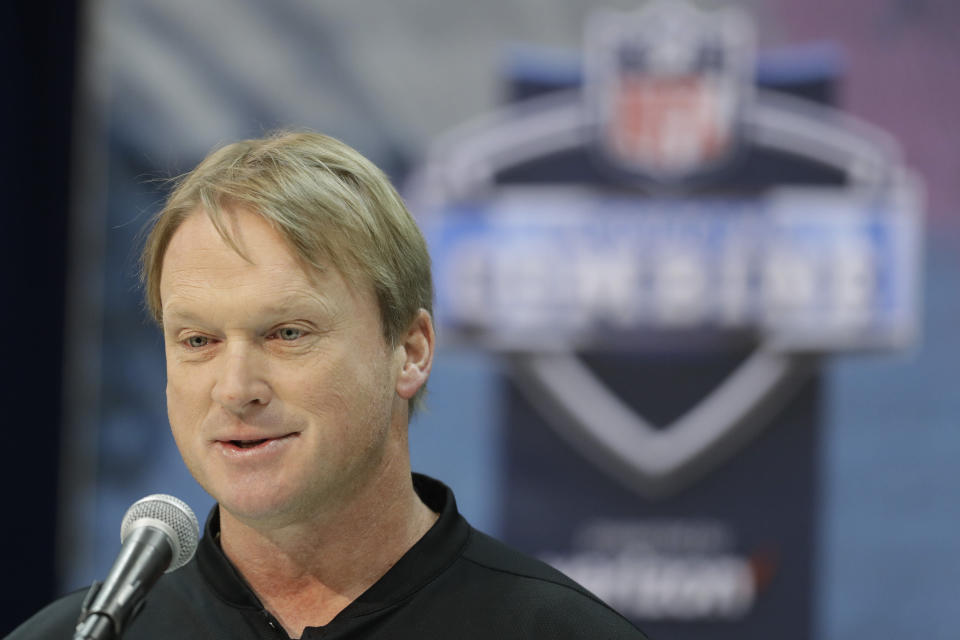 Oakland Raiders coach Jon Gruden took a swipe at his brother, Washington coach Jay Gruden, on Thursday. (AP)