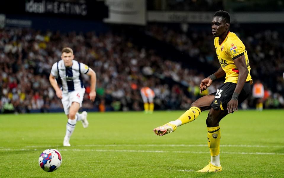 Watfordâ€™s Ismaila Sarr misses from the penalty spot during the Sky Bet Championship match - PA