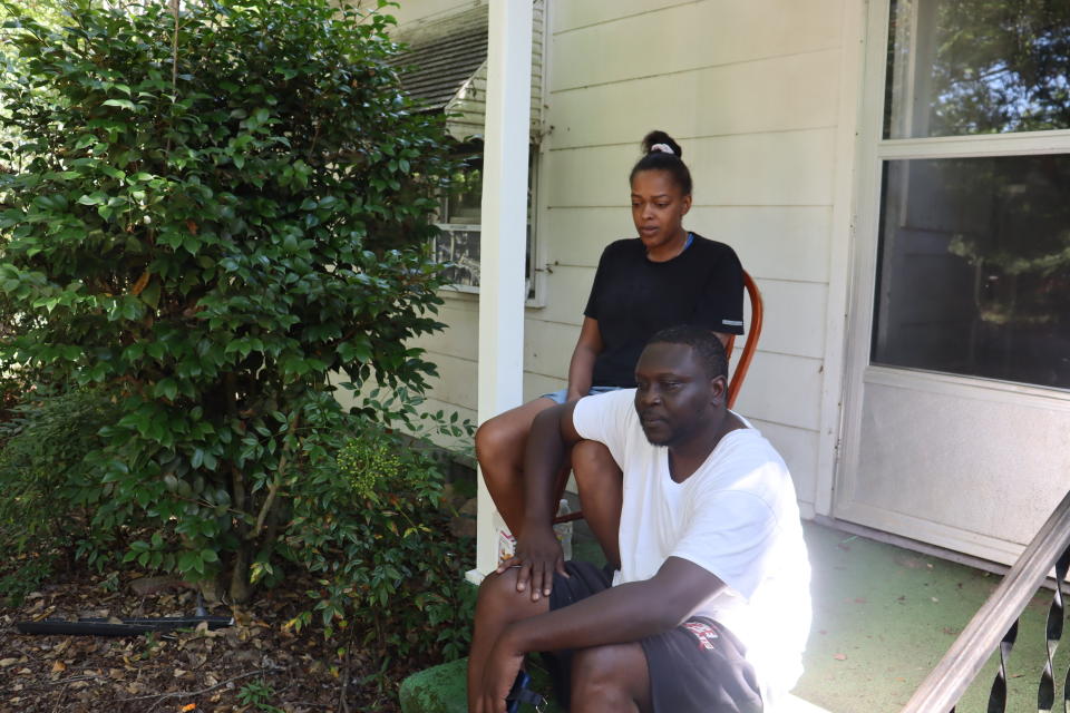 Denise Tate, left, and Terry Manning, right, are photographed on Thursday, Sept. 1, 2022 in Gaffney, S.C. The South Carolina family is seeking justice for Kesha Tate killed by her neighbor who was intoxicated and making target practice in his backyard. Nicholas Skylar Lucas is accused of murder in the shooting death of Tate after crime scene technicians debunked his claim that the shots ricocheted off his target.(AP Photo/James Pollard)