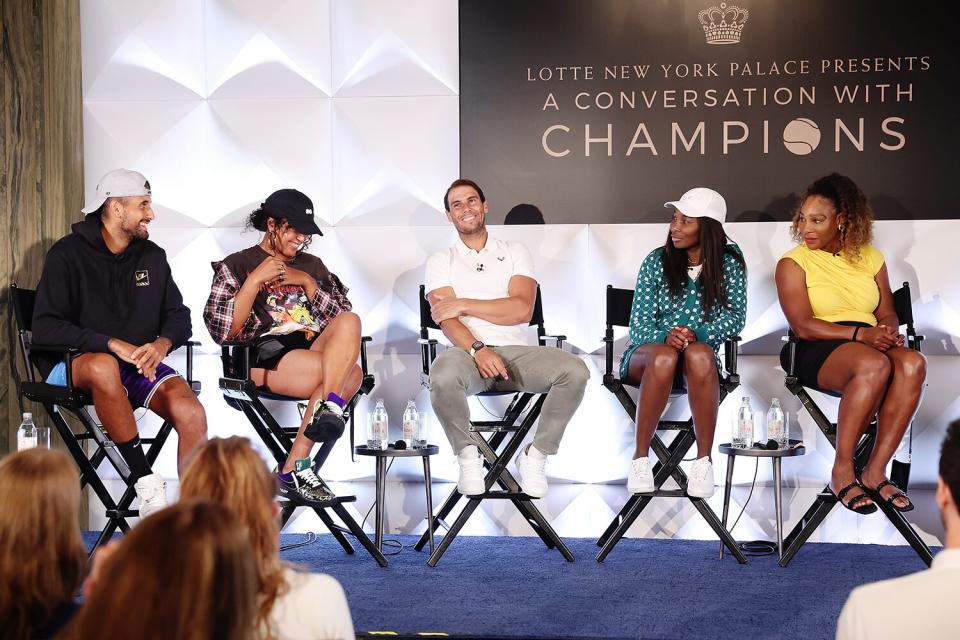 Nick Kyrgios, Naomi Osaka, Rafael Nadal, Venus Williams and Serena Williams attend A Conversation With Champions presented by Lotte New York Palace