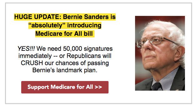 The Congressional Hispanic Caucus' Bold PAC has routinely invoked Sen. Bernie Sanders (I-Vt.) in fundraising emails focused on single-payer health care. (Photo: Bold PAC)