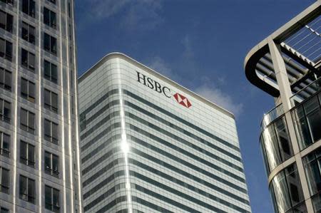 A general view shows the HSBC building in the financial district of Canary Wharf in London March 24 2009. REUTERS/Kieran Doherty