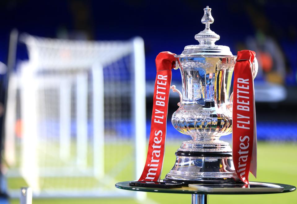 IPSWICH, ENGLAND - JANUARY 27: A detailed view of the FA Cup Trophy prior to the Emirates FA Cup Fourth Round match between Ipswich Town and Maidstone United at Portman Road on January 27, 2024 in Ipswich, England. (Photo by Stephen Pond/Getty Images)