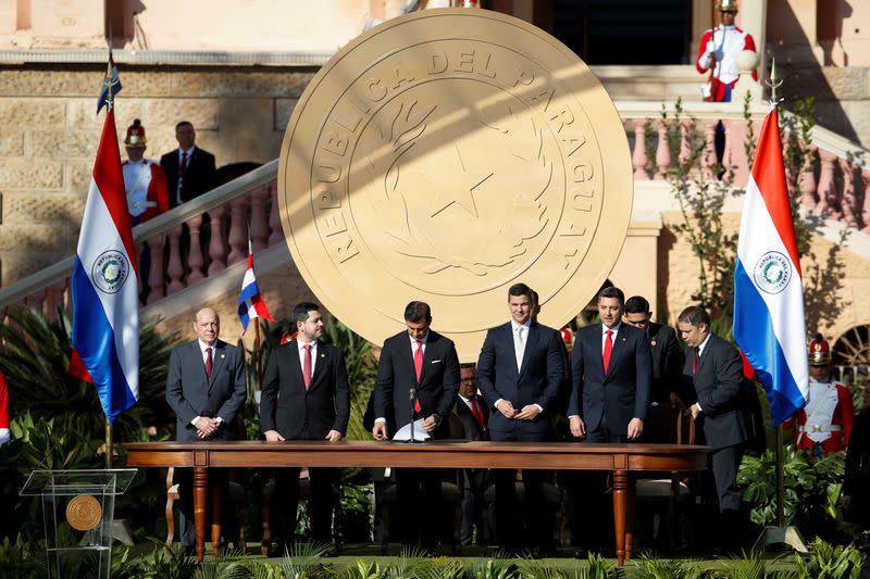 Paraguay's Santiago Pena sworn in as President, in Asuncion