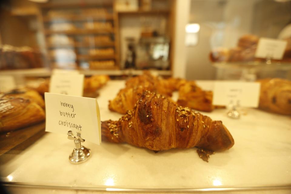 Honey Butter Croissants are displayed on the counter at Hive Bagel & Deli, a new bakery shop and café at 276 S. Front St. in Downtown Memphis, on Sept. 6, 2023.