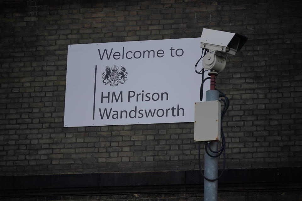 A general view of signage and security cameras at HMP Wandsworth in London, as former soldier Daniel Abed Khalife, 21, accused of terrorism has escaped jail from a prison kitchen by clinging on to a delivery van. Khalife went missing in his cook's uniform from HMP Wandsworth on Wednesday shortly before 8am, where he was being held awaiting trial for planting a fake bomb and gathering information that might be useful to terrorists or enemies of the UK. Picture date: Wednesday September 6, 2023. (Photo by Yui Mok/PA Images via Getty Images)
