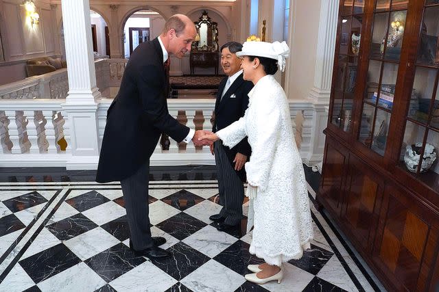 <p>PA Images / Alamy Stock Photo</p> Prince William greets Emperor Naruhito and his wife Empress Masako at their hotel in London on June 25, 2024.