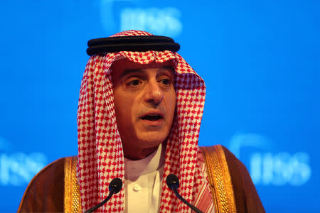 Saudi Arabia's Foreign Minister Adel bin Ahmed Al-Jubeir speaks during the second day of the 14th Manama dialogue, Security Summit in Manama, Bahrain October 27, 2018. REUTERS/Hamad l Mohammed