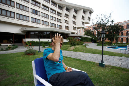 Ueli Steck, a mountaineer from Switzerland, speaks to the media during an interview at a hotel in Kathmandu, Nepal May 30, 2016. REUTERS/Navesh Chitrakar