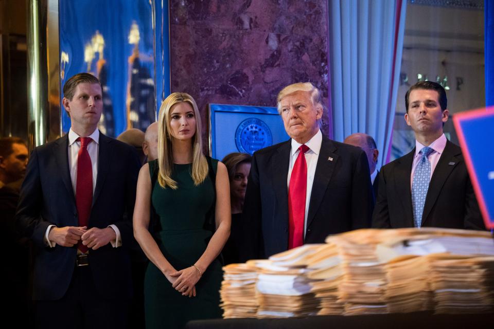 Eric Trump, Ivanka Trump, Donald Trump, and Donald Trump Jr. pictured at Trump Tower