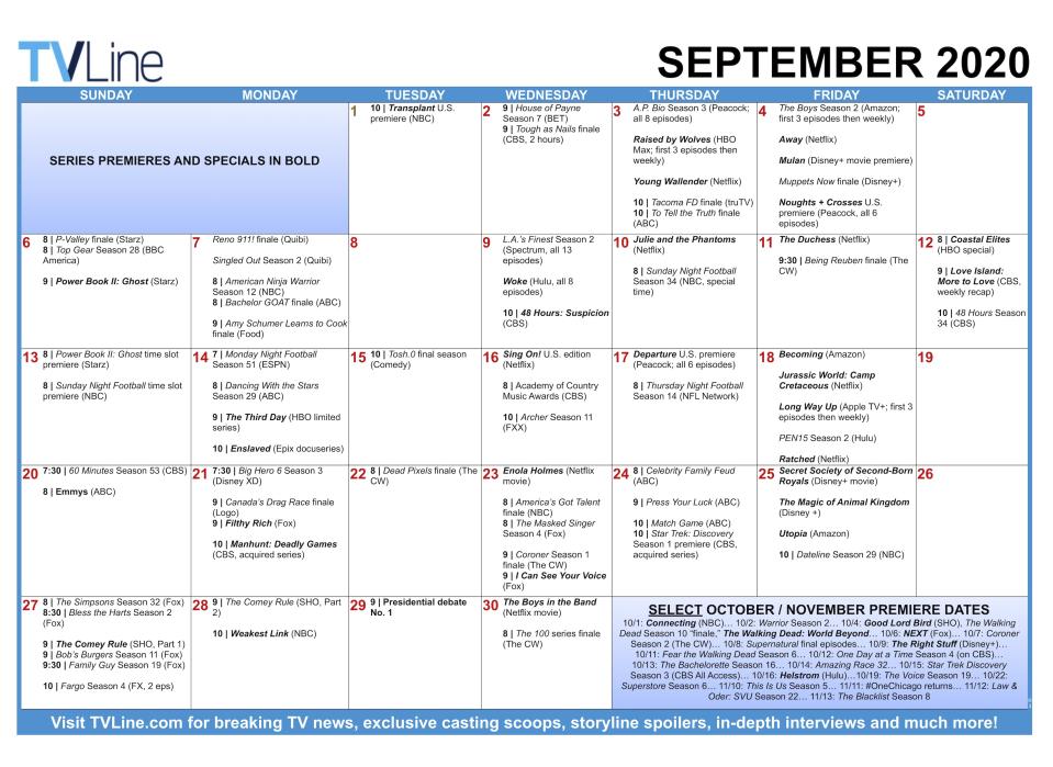 Fall TV Schedule Calendar