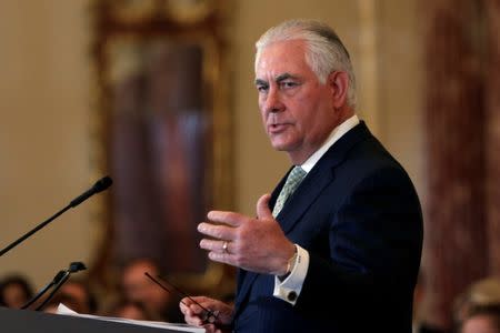 U.S. Secretary of State Rex Tillerson speaks at the 2017 Trafficking in Persons Report (TIP) Ceremony at the State Department in Washington, U.S., June 27, 2017. REUTERS/Yuri Gripas