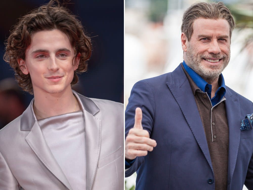 Spielen jetzt in einer Liga: Timothée Chalamet und John Travolta. (Bild: Denis Makarenko/Shutterstock / taniavolobueva/Shutterstock)