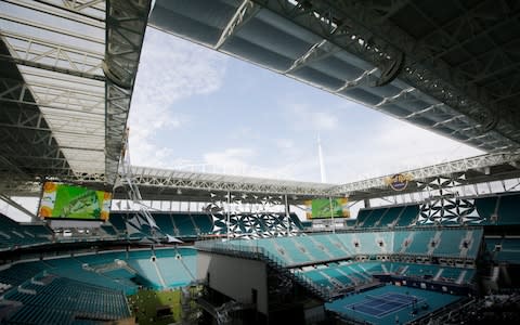 Miami Open tennis tournament's center court is viewed at Hard Rock Stadium - Credit: AP