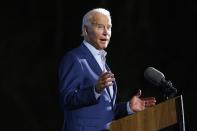 Democratic presidential candidate Joe Biden speaks during a drive-in rally at the Florida State Fairgrounds on Thursday, Oct. 29, 2020, in Tampa, Fla. (Luis Santana/Tampa Bay Times via AP)