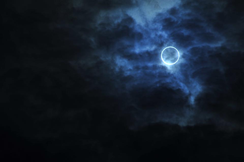 A photograph of an annular solar eclipse.