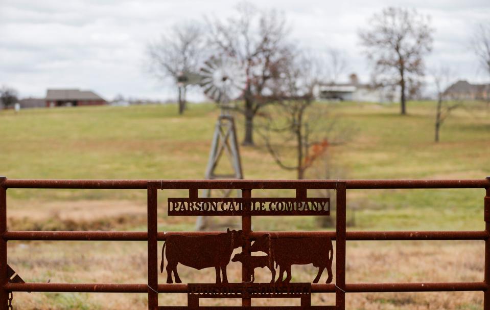 A sign on a gate at Missouri Governor Mike Parson's farm near Bolivar on Thursday, Nov. 16, 2023.