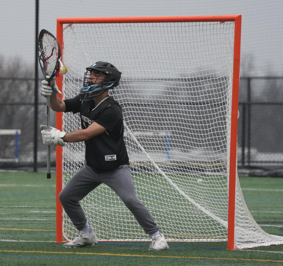 Alejandro Giraldo-Garcia as the new Parsippany Regional boys lacrosse team practices at Parsippany HS on April 1, 2023.