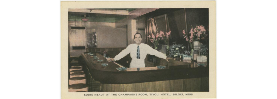 Eddie Meaut behind the bar in the Tivoli Hotel’s Champagne Room in Biloxi, Mississippi.