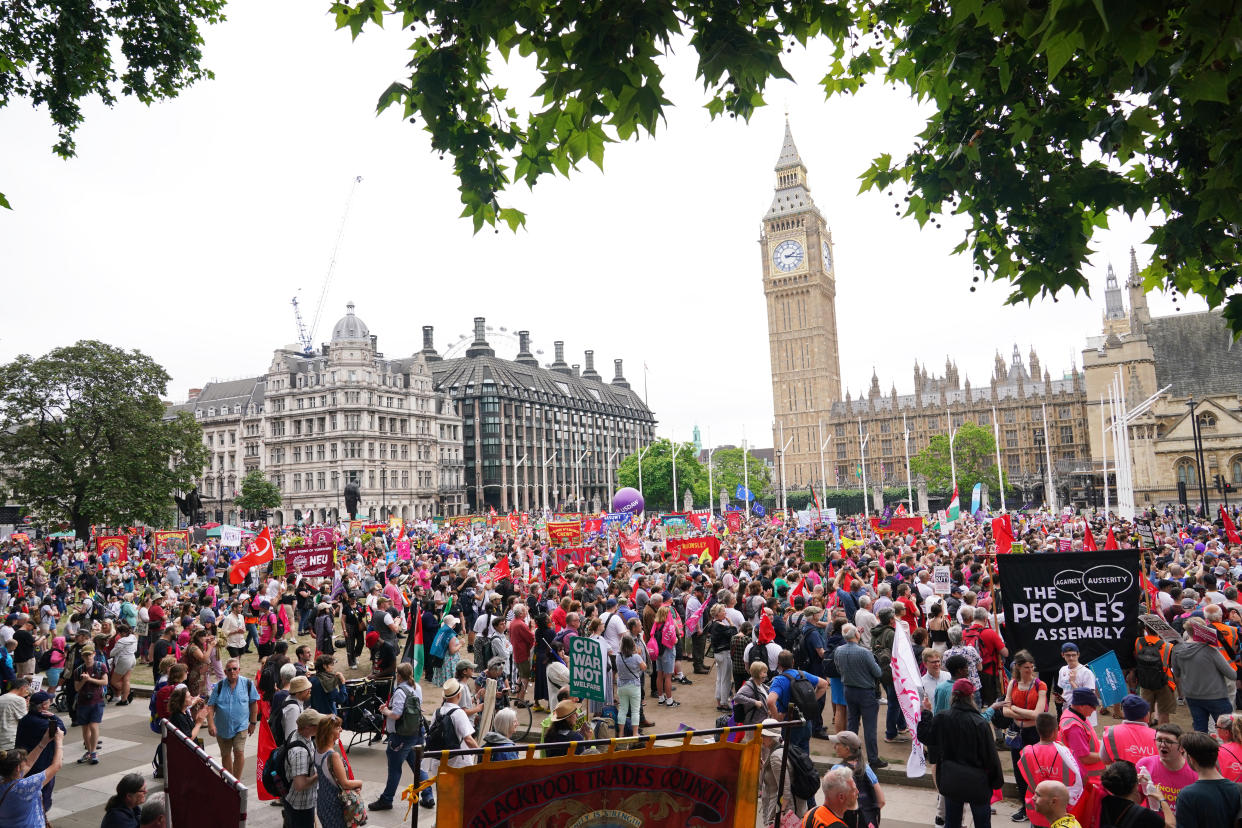 Unison members and members of the public take part in a TUC national demonstration at Parliament Square in central London to demand action on the cost of living, a new deal for working people and a pay rise for all workers. Picture date: Saturday June 18, 2022.