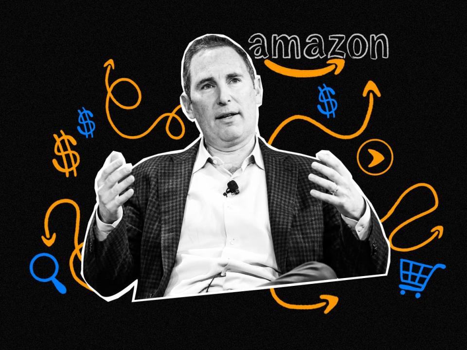 Amazon ad series: Amazon CEO, Andy Jassy, surrounded by Amazon related imagery