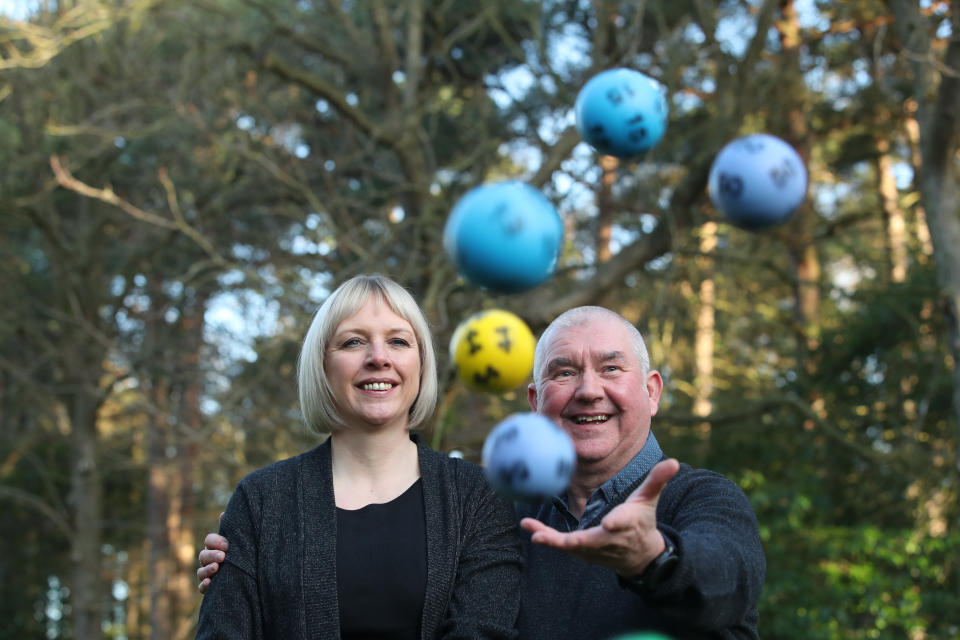 John and Allison McDonald, from Stockton On Tees, celebrating their ??2 million Lotto jackpot win at Crathorne Hall, North Yorkshire.