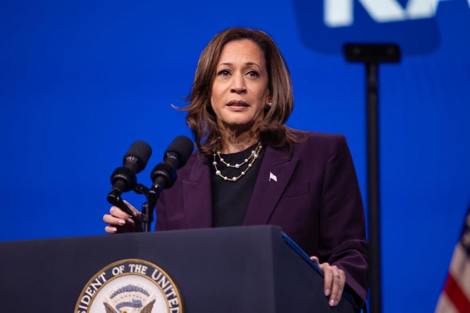 Vice President Kamala Harris speaks at the American Federation of Teachers' 88th National Convention on July 25, 2024 in Houston, Texas.