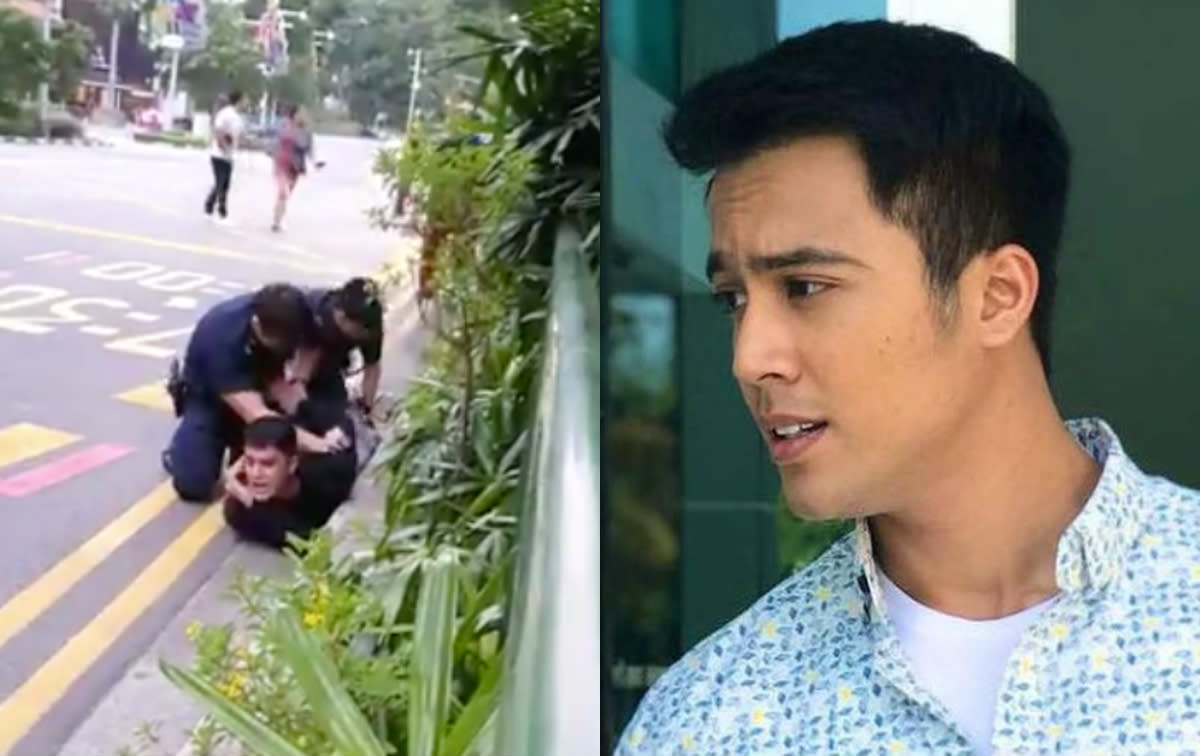 Singaporean actor and singer Aliff Aziz had earlier pleaded guilty to theft and disorderly behaviour. (PHOTOS: Twitter video screenshot, Aliff Aziz/Instagram)