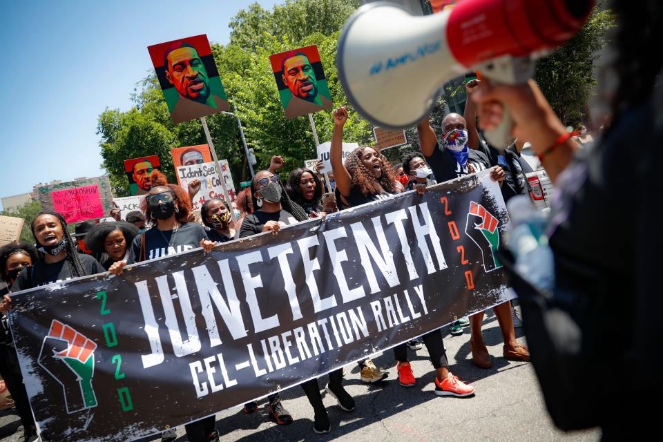 Protest march after a Juneteenth rally at the Brooklyn Museum in New York on June 19, 2020.