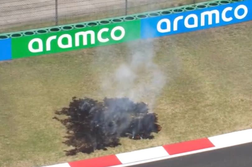 Grass next to the Shanghai track caught fire during practice