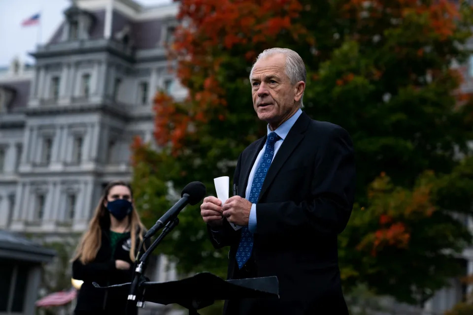  Peter Navarro, former trade advisor to the White House, speaks to reporters on Capitol Hill in Washington, on Oct. 30, 2020. (Anna Moneymaker/The New York Times).