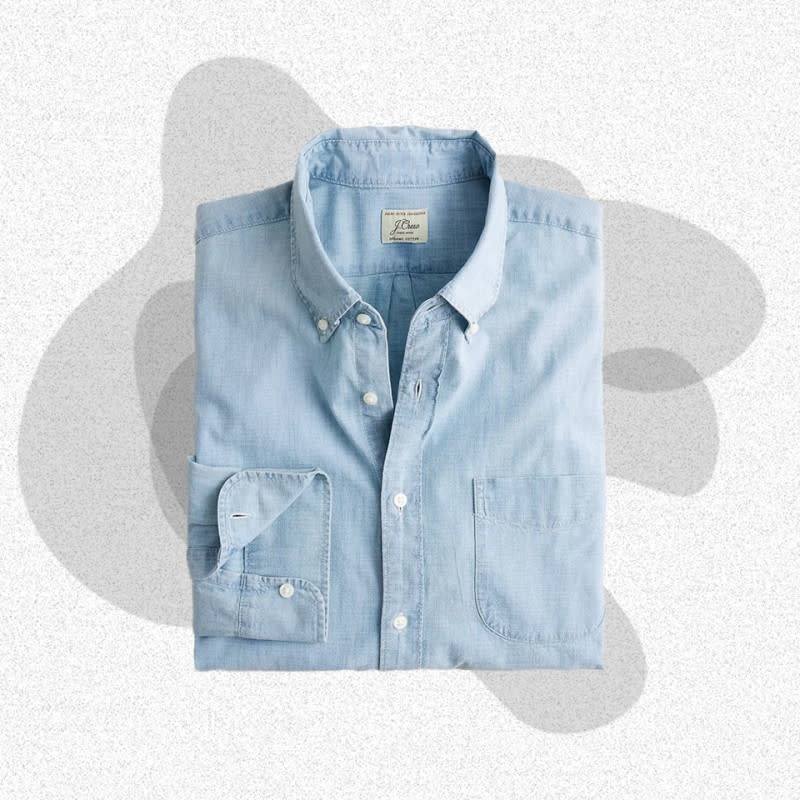 <p>Courtesy of J.Crew</p><p>Like denim, chambray is a cotton fabric, but where the former is thick and stiff the latter is light and soft. This chambray shirt from J.Crew is made from 100% organic cotton and hits the classic American notes that you expect a J.Crew shirt to hit. It’s vaguely inspired by workwear with subtle dressier touches like a button-down collar, with the end resulting in a nice balance of casual and formal.</p><p><strong>Colorways:</strong> 1</p><p><strong>Fabrics:</strong> 100% organic cotton</p><p><strong>Sizes:</strong> XS-XXL; classic, slim, slim untucked, tall & relaxed fit</p><div><table><thead><tr><th>Pros</th><th>Cons</th></tr></thead><tbody><tr><td><p>Five year wash won’t fade in the laundry</p></td><td><p>Leans too casual for truly buttoned-up occasions</p></td></tr><tr><td><p>Available in five different fits, including slim untucked</p></td><td></td></tr></tbody></table></div><p>[$80; <a href="https://go.skimresources.com?id=106246X1712071&xs=1&xcust=mj-mensdressshirts-cleblanc-091123-update&url=https%3A%2F%2Fwww.jcrew.com%2Fpdp%2Fmens%2Fcategories%2Fclothing%2Fshirts%2Fchambray-and-denim-shirts%2Forganic-cotton-chambray-shirt-in-five-year-wash%2FBE077" rel="noopener" target="_blank" data-ylk="slk:jcrew.com;elm:context_link;itc:0;sec:content-canvas" class="link ">jcrew.com</a>]</p>