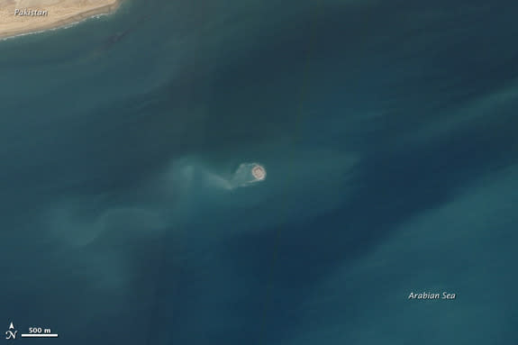 A mud volcano in the Arabian Sea near the Makran subduction zone.