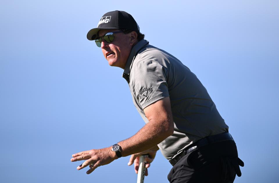 Phil Mickelson, acknowledging the crowd after a putt during the first round of the Farmer's Insurance Open in January, will not play in the Masters.