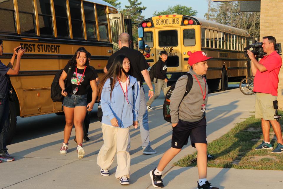 Students arrive at Edison Middle School on Sept. 5 in Green Bay.