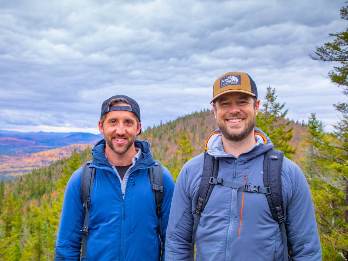 Jan-Sebastian LaPierre, left, and Chris Surette, say it's important to learn a bit about a natural area before you go there. Here they are at Mount Carleton Provincial Park in New Brunswick. (Submitted by Chris Surette - image credit)